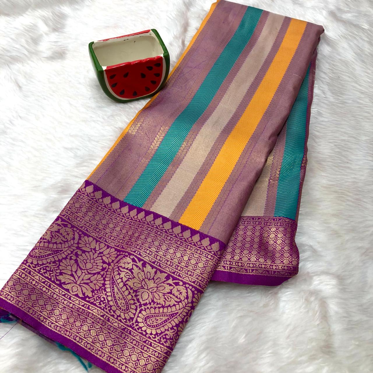 Multicolour Wedding Soft Silk Saree With Blouse Piece For Women