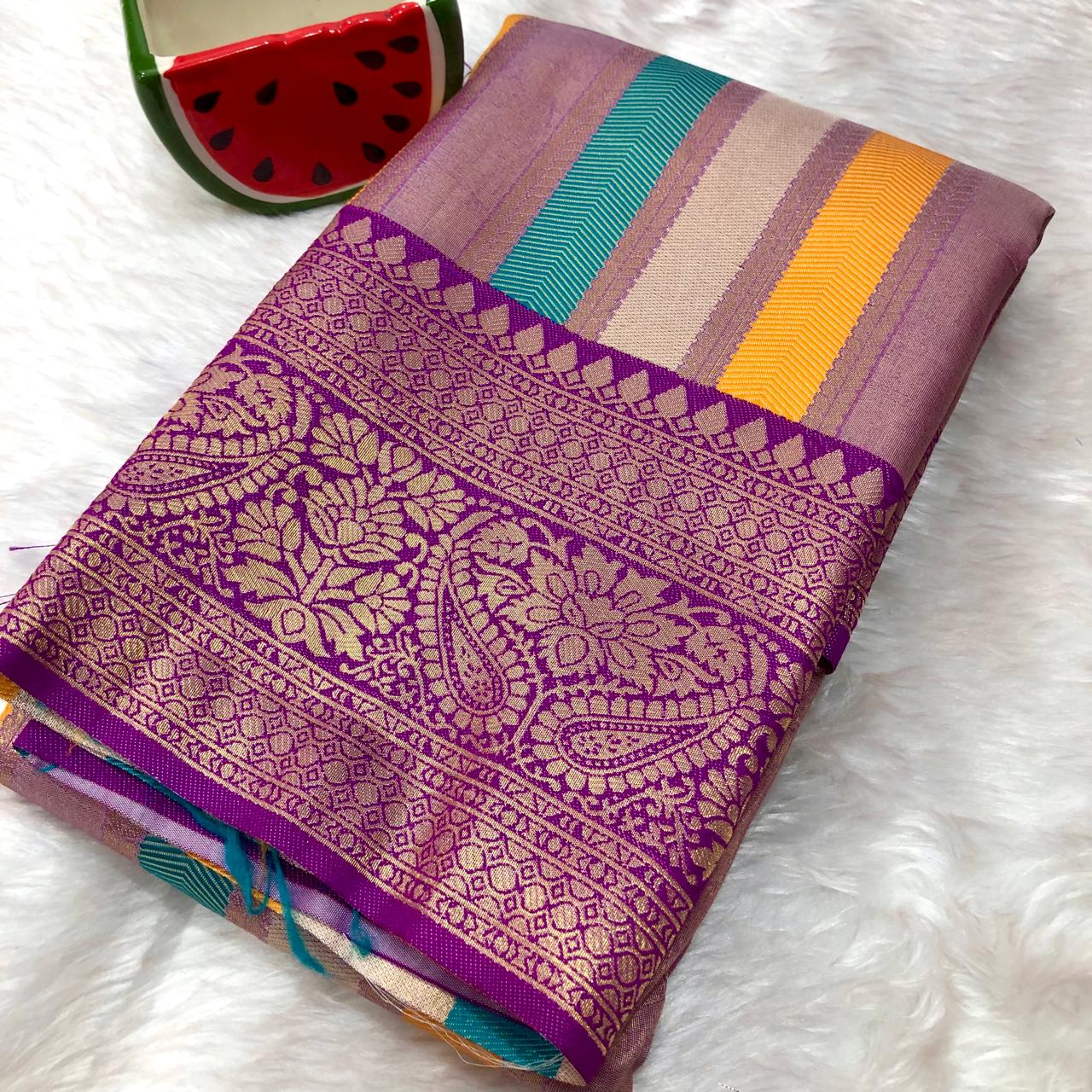 Multicolour Wedding Soft Silk Saree With Blouse Piece For Women