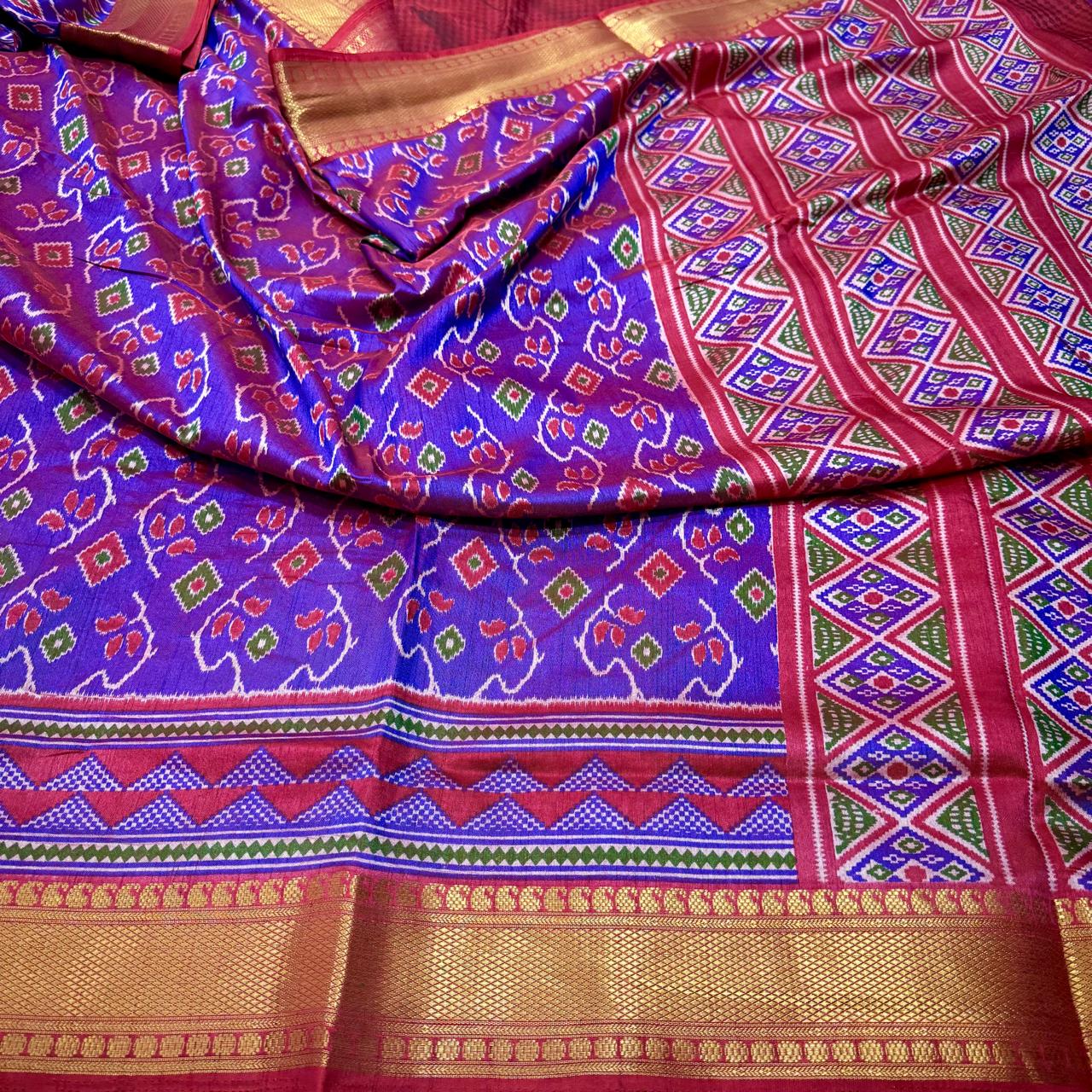 Dual Tone Blue Patola Silk Dual Tone Saree With Blouse Piece For Women