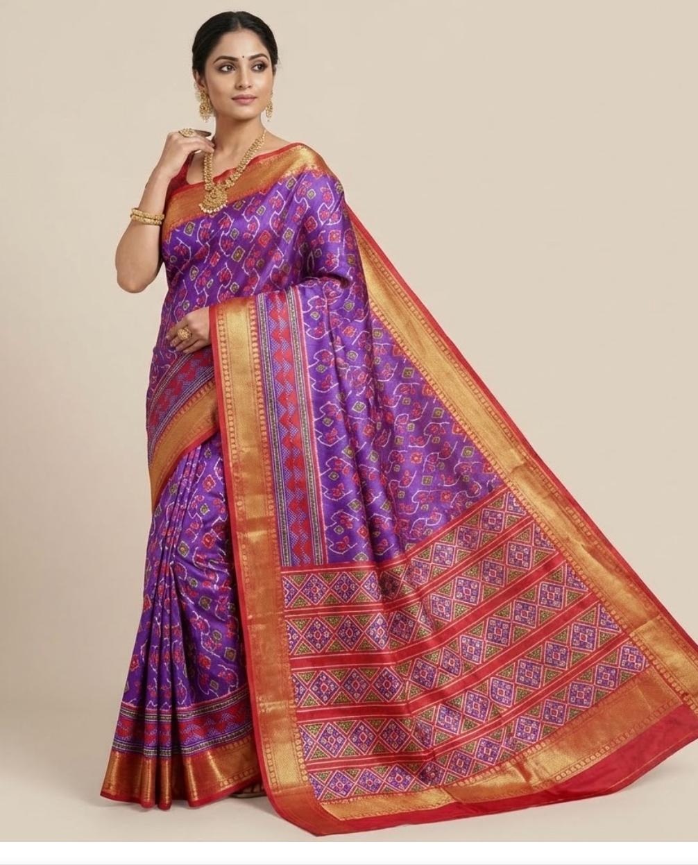 Dual Tone Blue Patola Silk Dual Tone Saree With Blouse Piece For Women