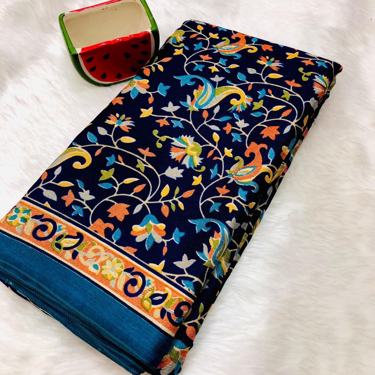 Indigo Pashmina Silk Indigo Saree With Blouse Piece For Women