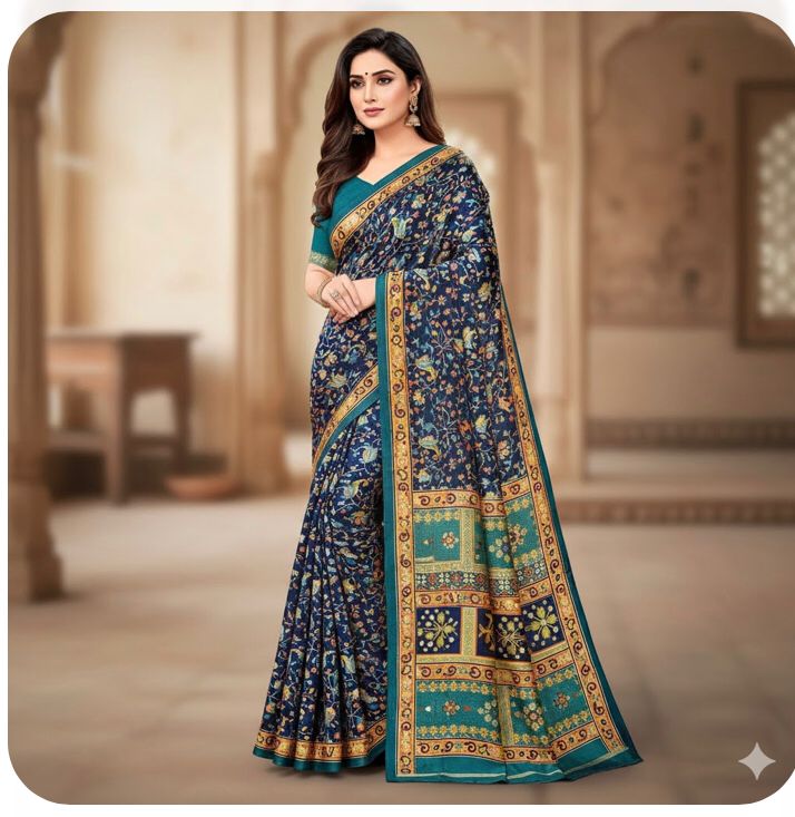 Indigo Pashmina Silk Indigo Saree With Blouse Piece For Women