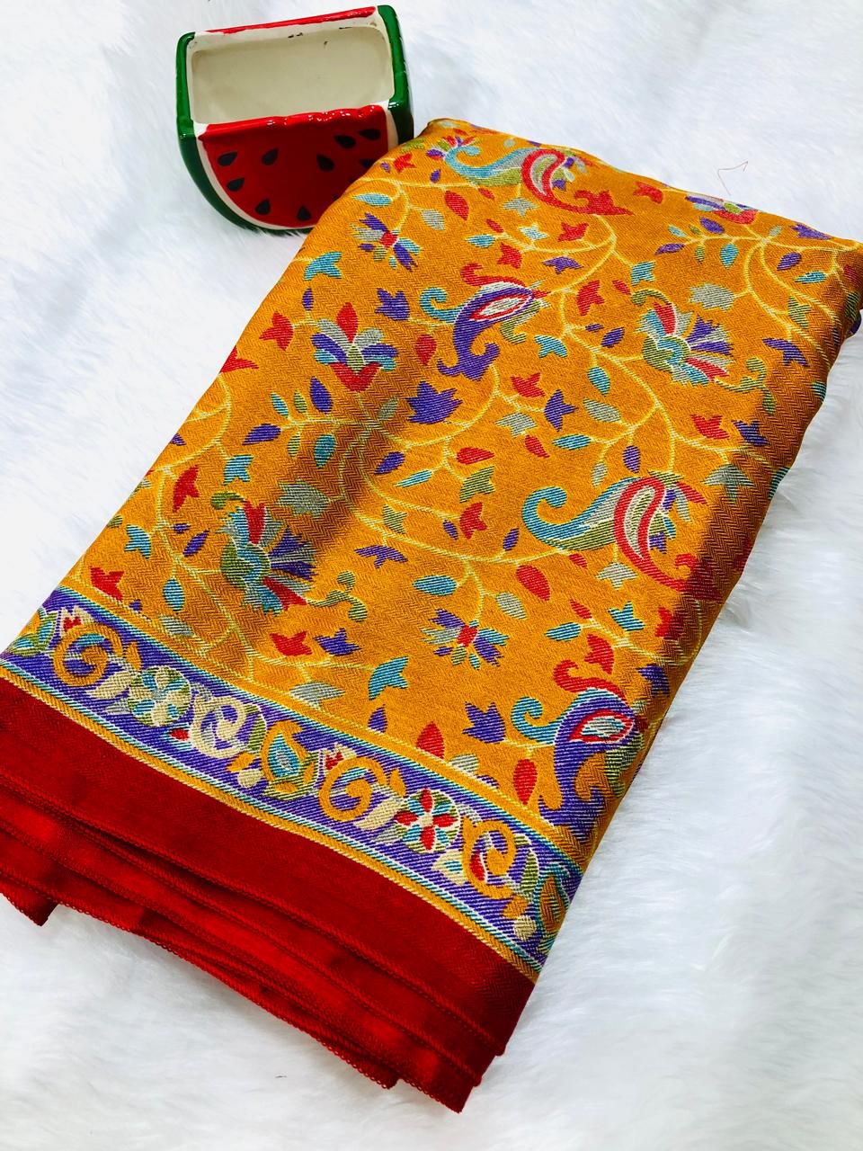 Yellow Pashmina Silk Yellow Saree With Blouse Piece For Women