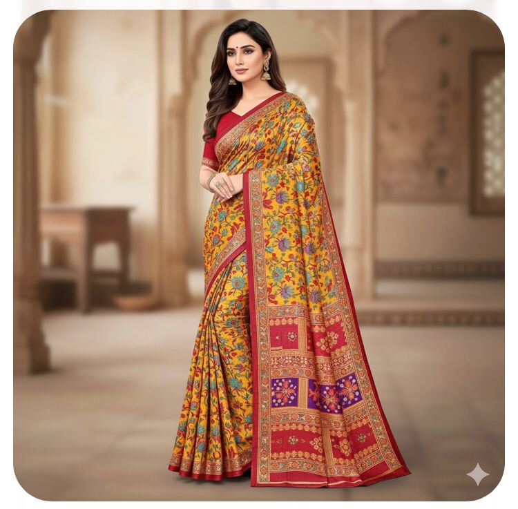 Yellow Pashmina Silk Yellow Saree With Blouse Piece For Women