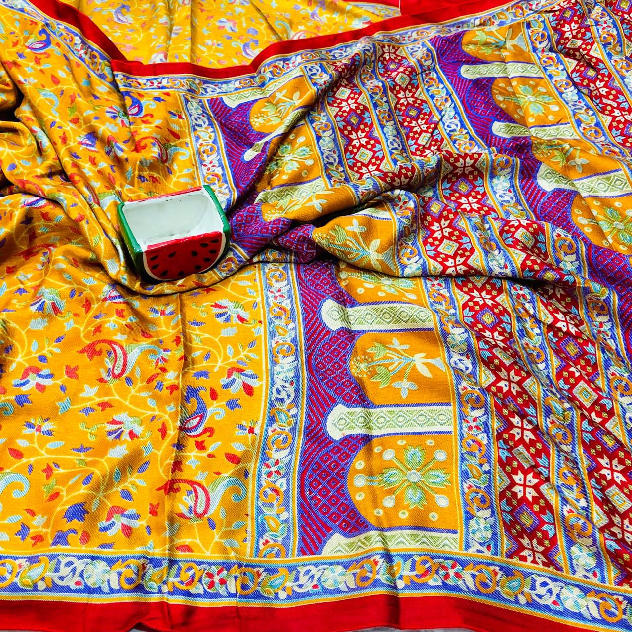 Yellow Pashmina Silk Yellow Saree With Blouse Piece For Women