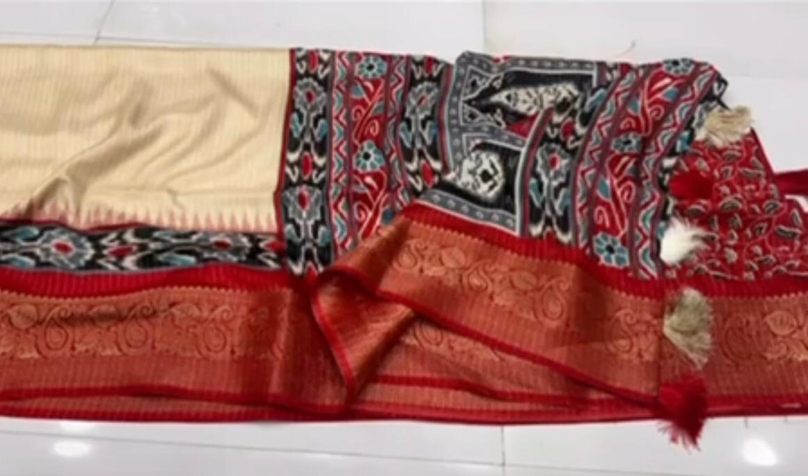 Beige Jute Silk Saree With Blouse Piece For Women Wear All Occasion