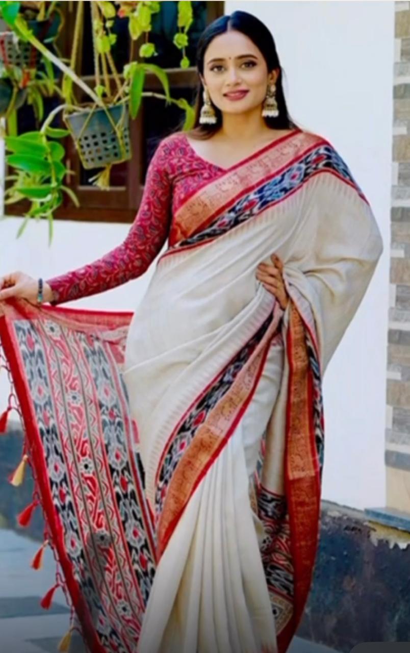 Beige Jute Silk Saree With Blouse Piece For Women Wear All Occasion