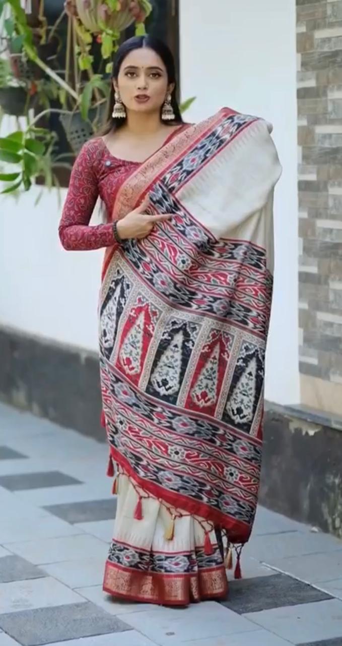 Beige Jute Silk Saree With Blouse Piece For Women Wear All Occasion