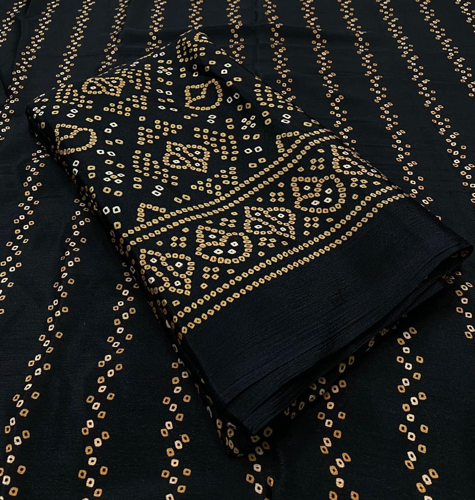 Black Bandhani Japan Crape Saree Saree With Blouse Piece For Women