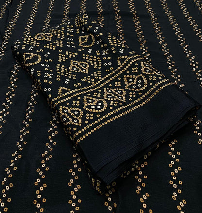 Black Bandhani Japan Crape Saree Saree With Blouse Piece For Women
