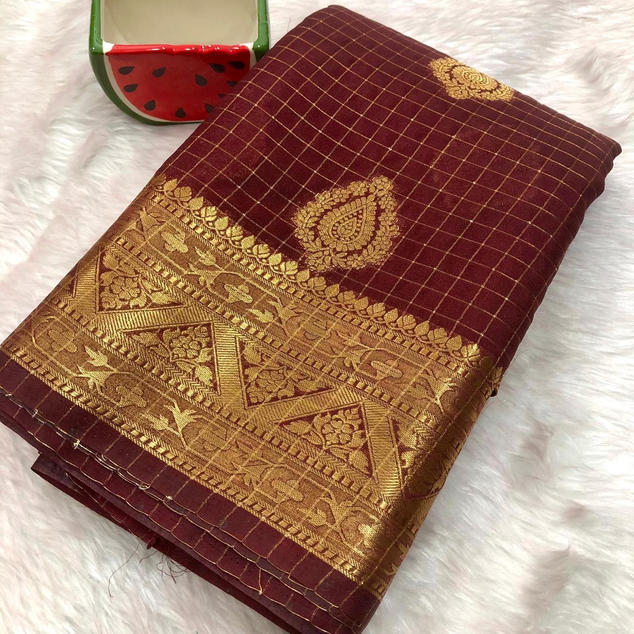 Deep Maroon Banarasi Deep Maroon Saree With Blouse Piece For Women