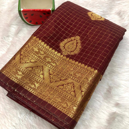 Deep Maroon Banarasi Deep Maroon Saree With Blouse Piece For Women