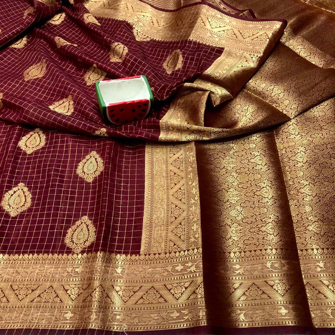 Deep Maroon Banarasi Deep Maroon Saree With Blouse Piece For Women