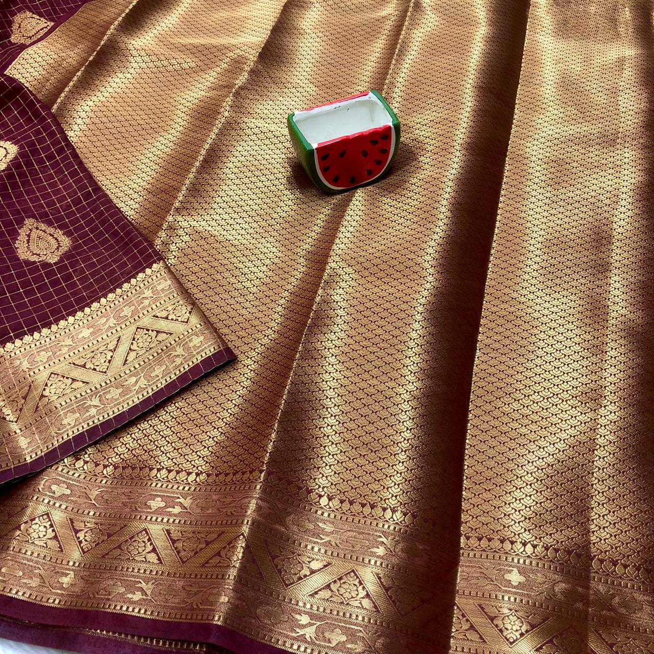 Deep Maroon Banarasi Deep Maroon Saree With Blouse Piece For Women
