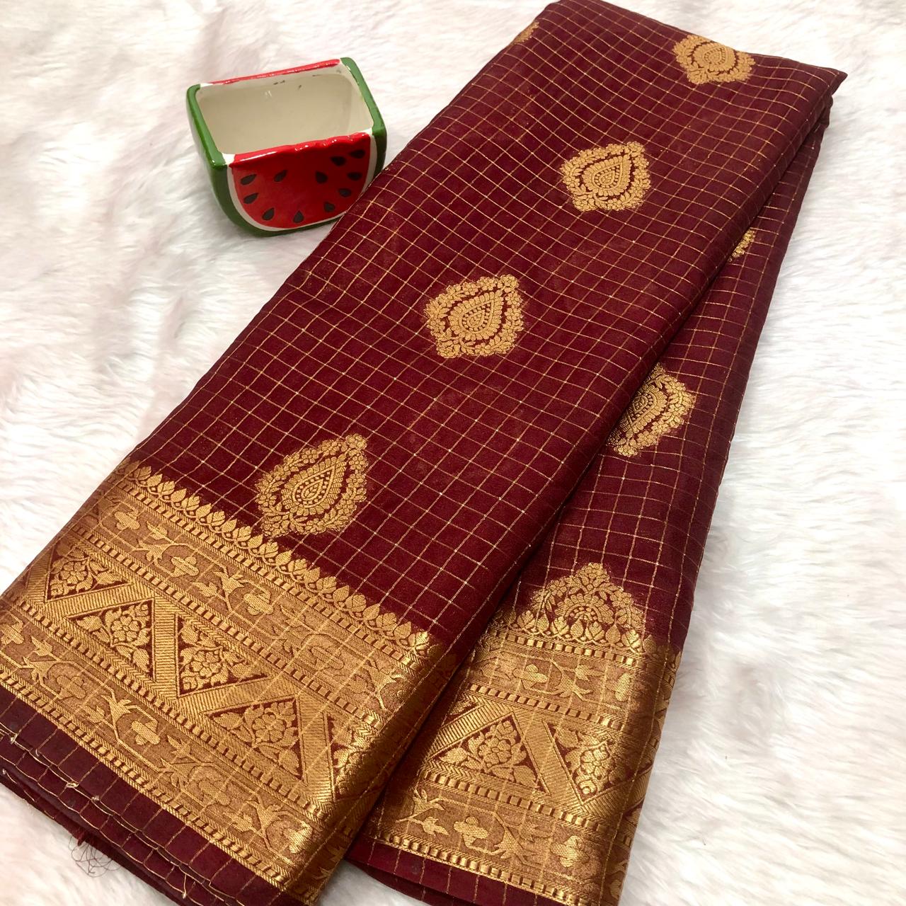 Deep Maroon Banarasi Deep Maroon Saree With Blouse Piece For Women