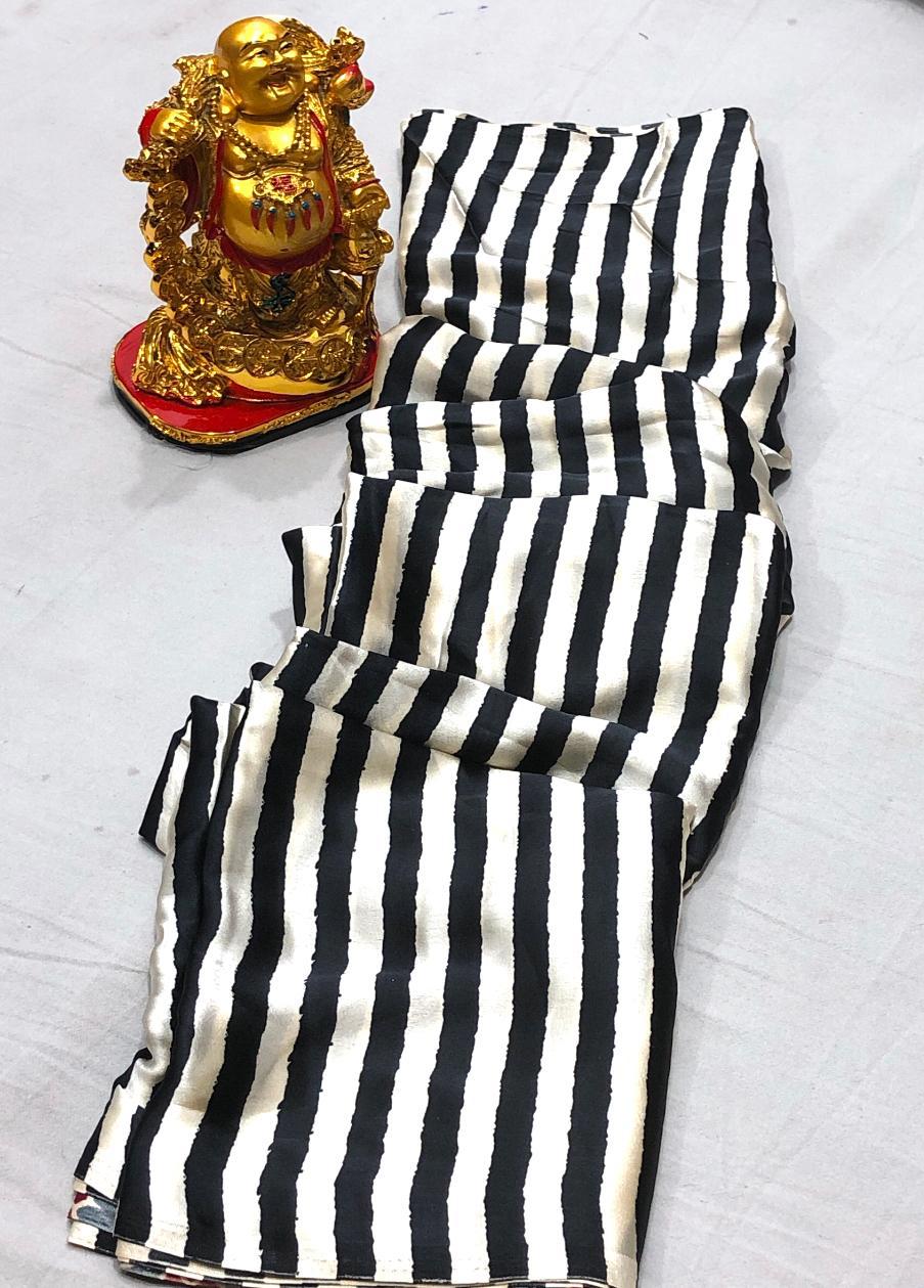 Cream Black Modal  Silk Saree For Women Wear All Occasion