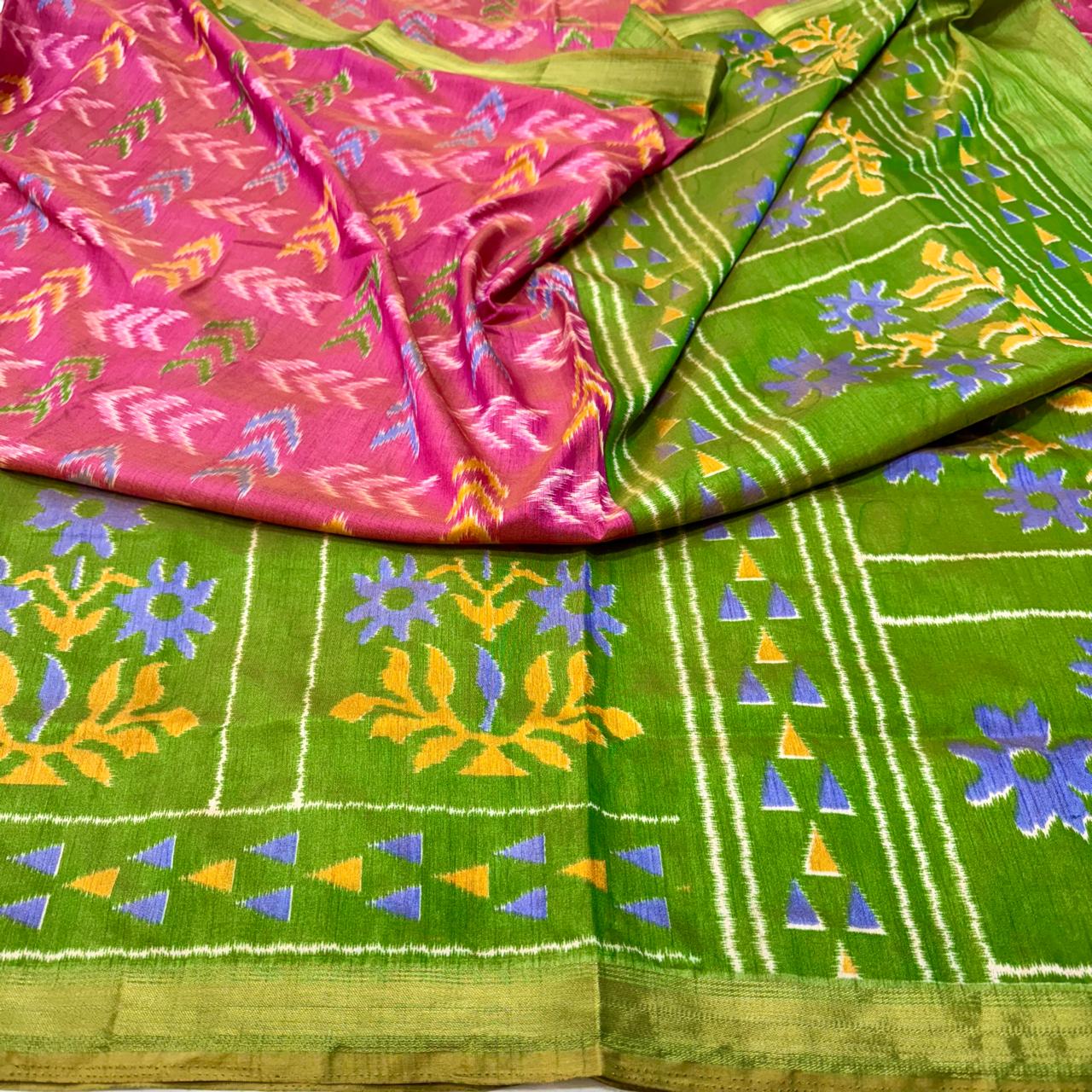 Pink Ikkat Silk Saree With Blouse Piece For Women