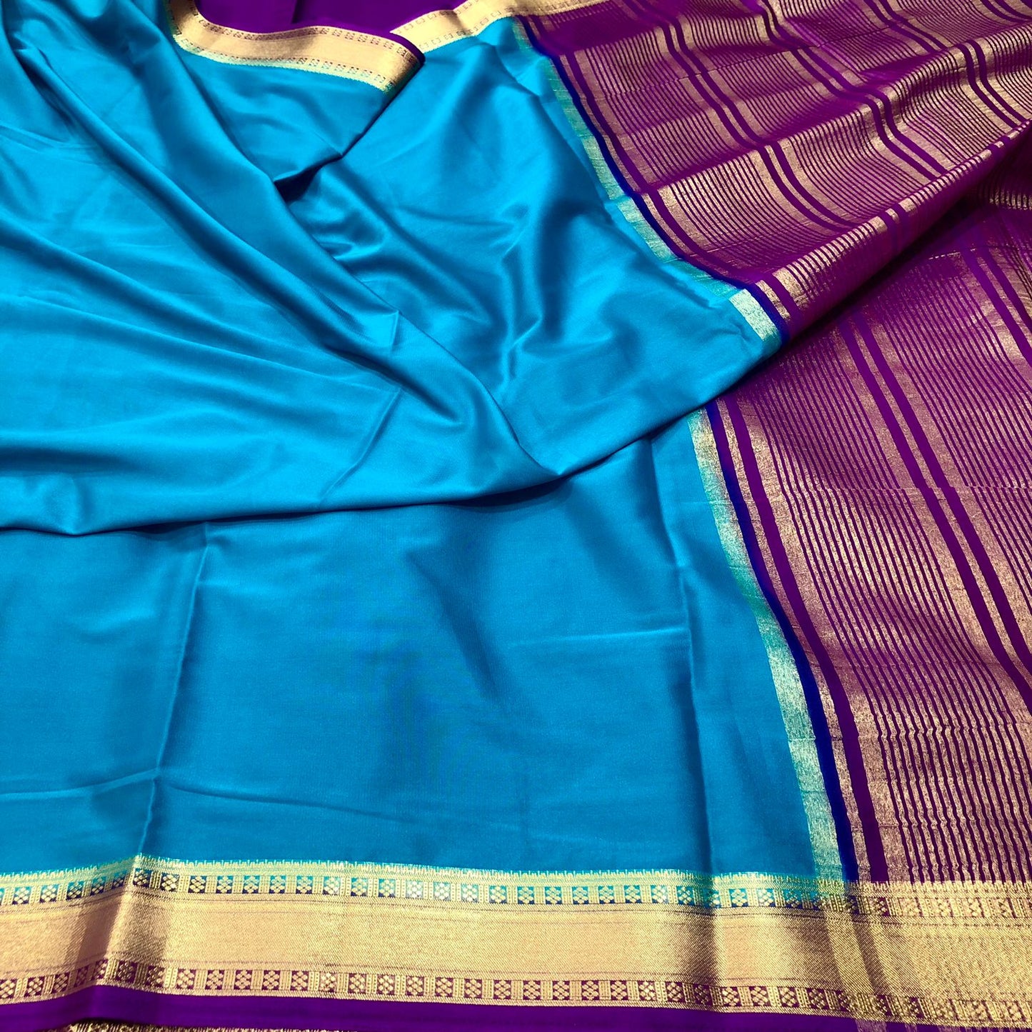 Ananda Blue Mysore Silk Blue Saree With Blouse Piece For Women