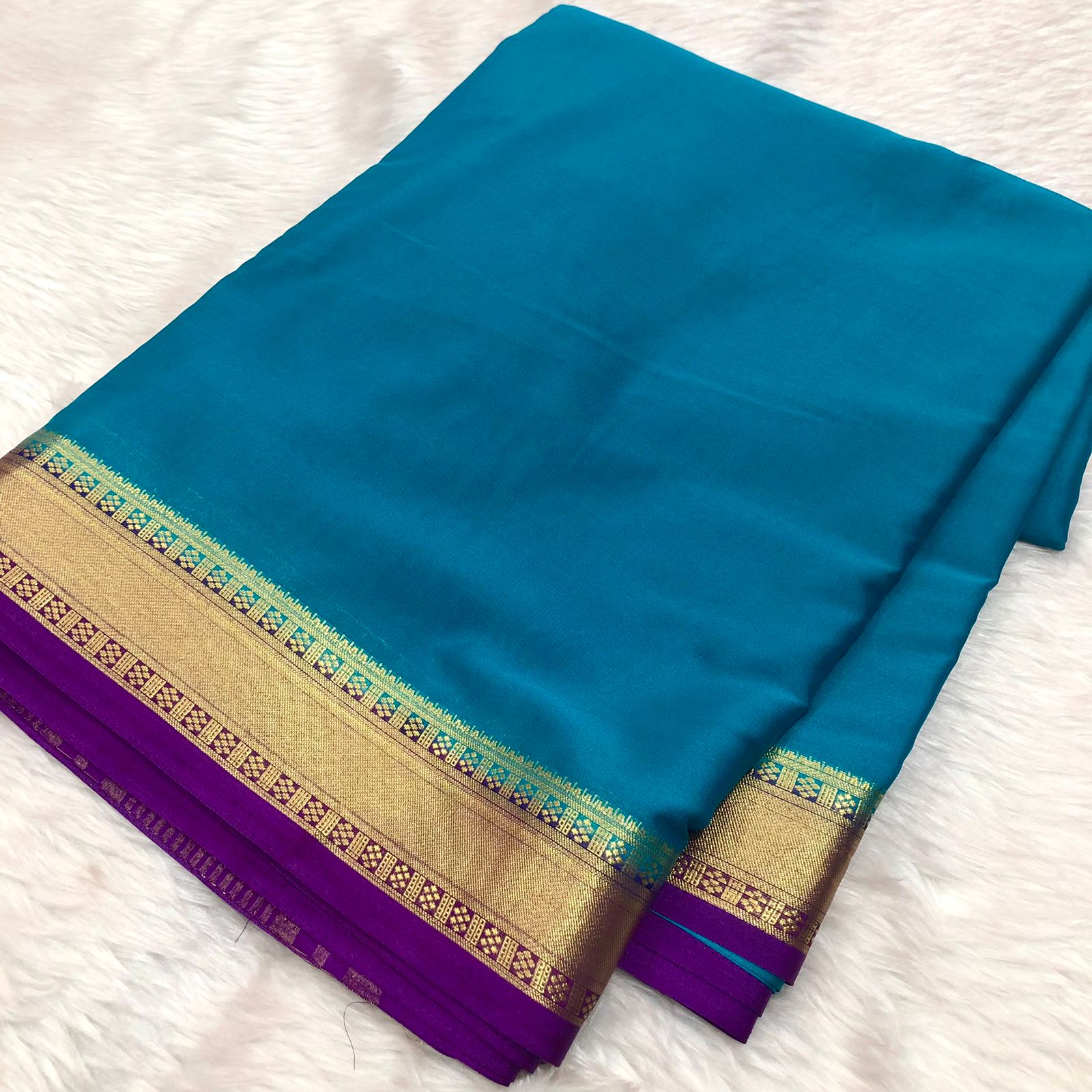 Ananda Blue Mysore Silk Blue Saree With Blouse Piece For Women