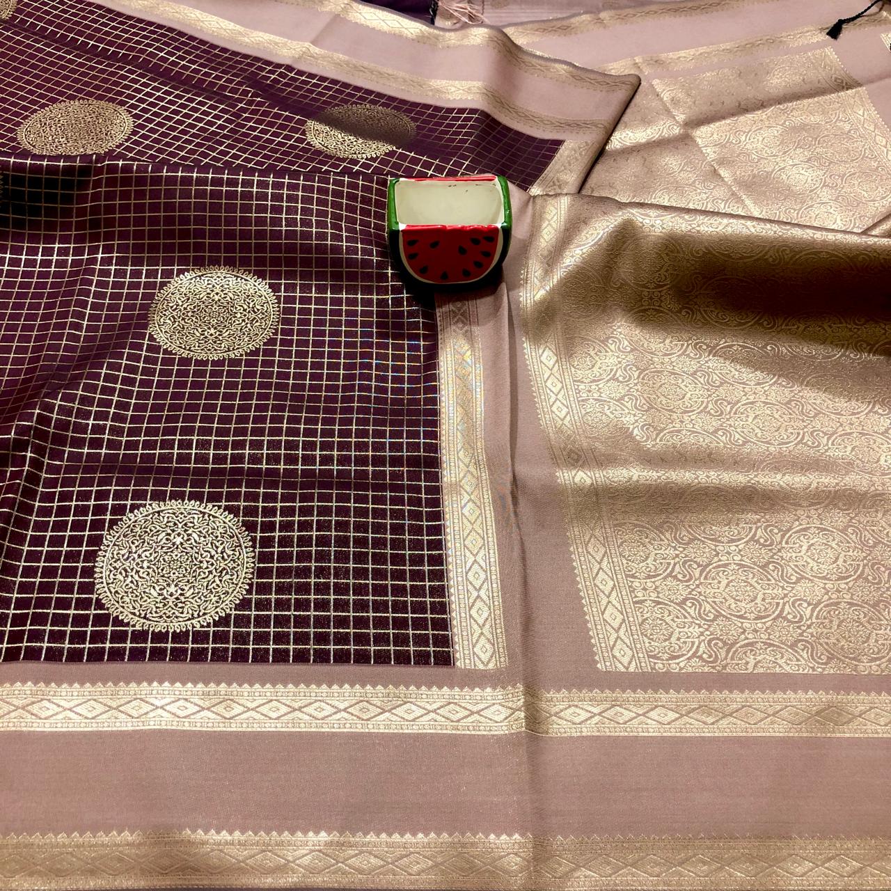 Coffee Brown Pure Dupion Silk Brown Saree With Blouse Piece For Women