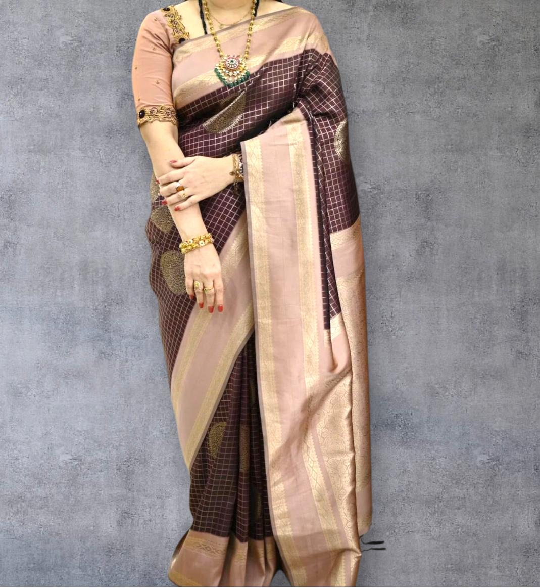 Coffee Brown Pure Dupion Silk Brown Saree With Blouse Piece For Women