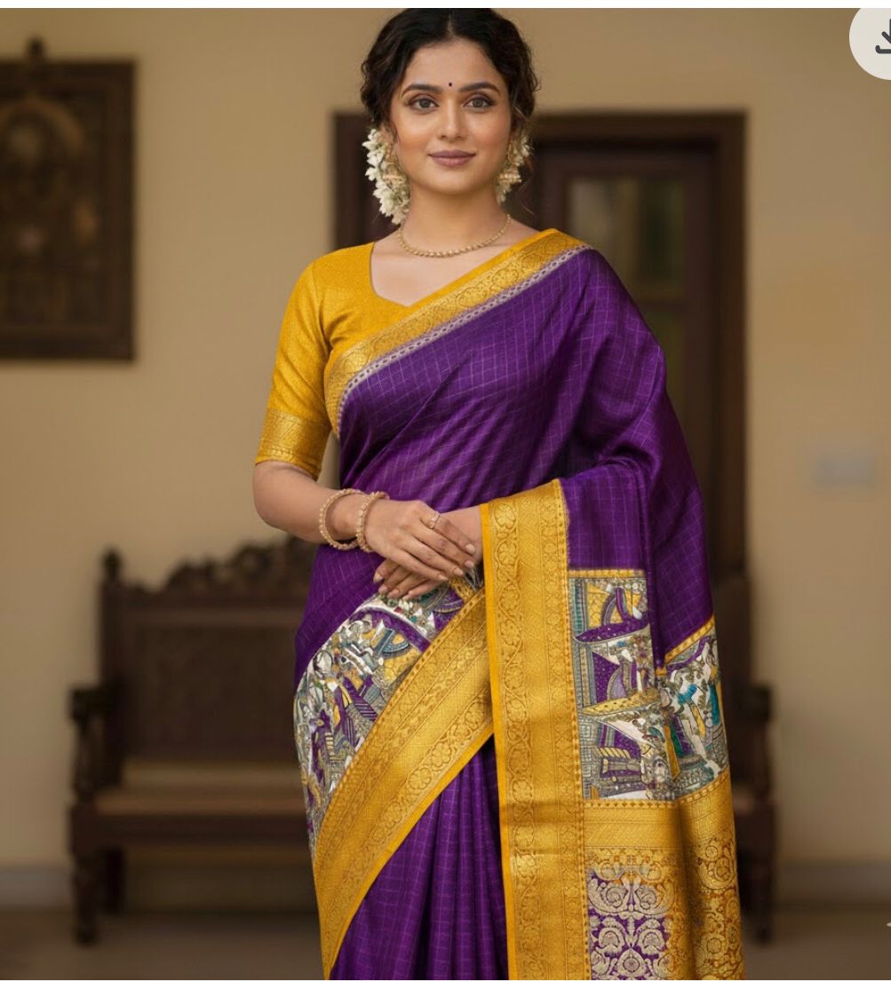 Purple Dola Silk  Purple Saree With Blouse Piece For Women