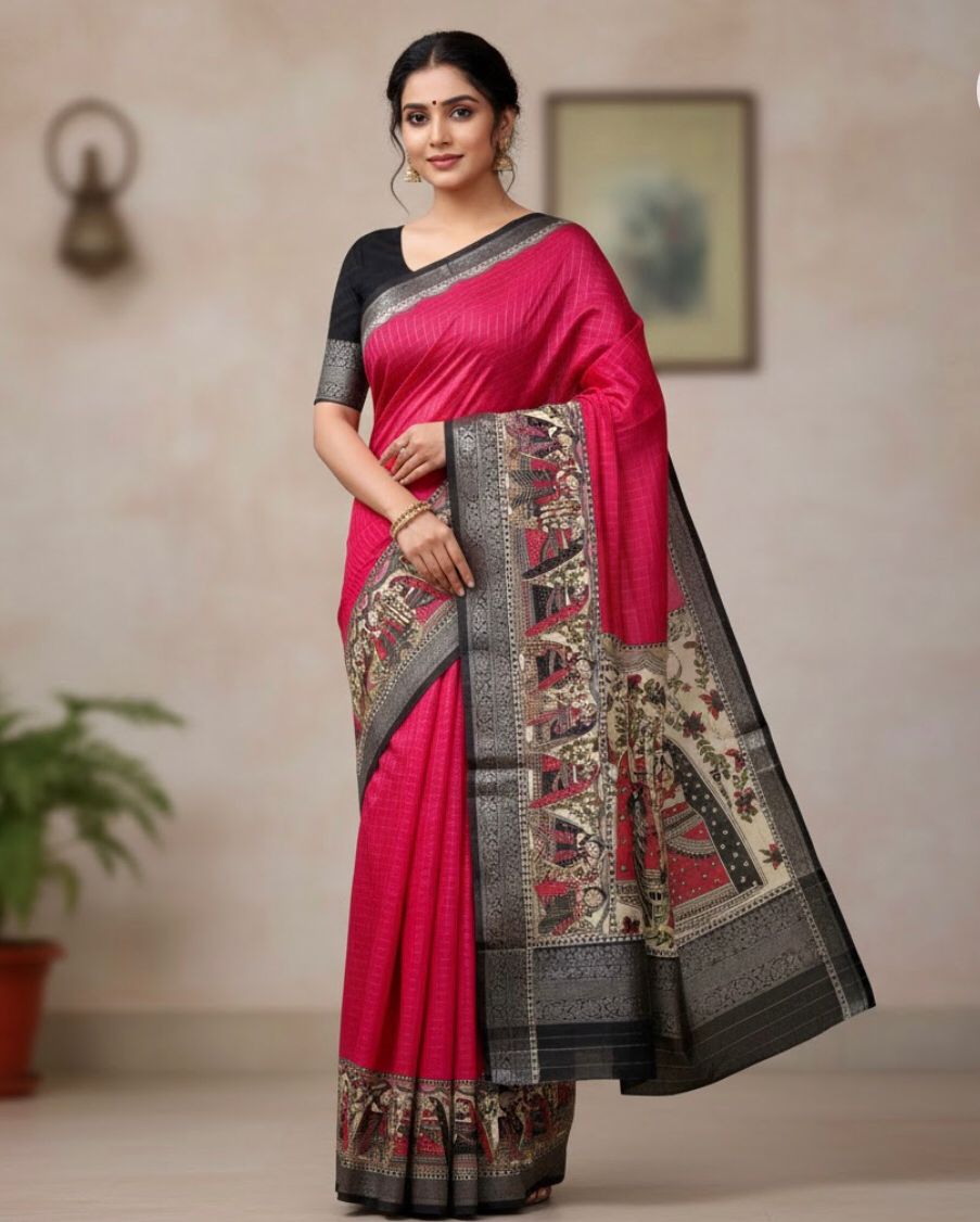 Rani Pink Dola Silk Pink Saree With Blouse Piece For Women