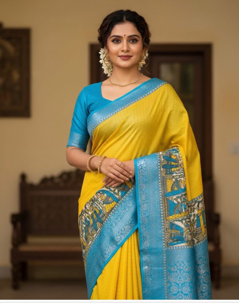 Yellow Dola Silk Yellow Saree With Blouse Piece For Women