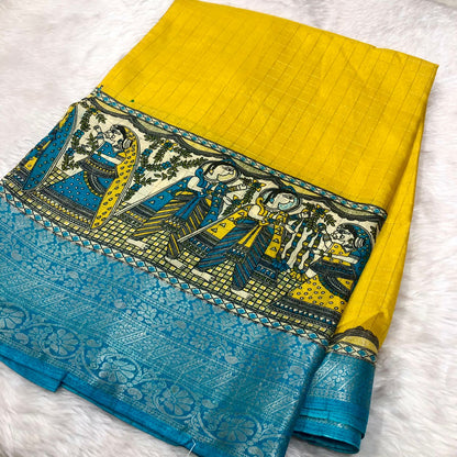 Yellow Dola Silk Yellow Saree With Blouse Piece For Women