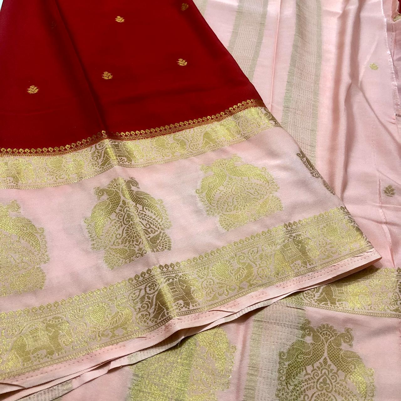 Red Peach Mysore Silk Saree For Women Wear All Occasion