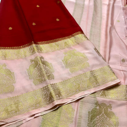 Red Peach Mysore Silk Saree For Women Wear All Occasion