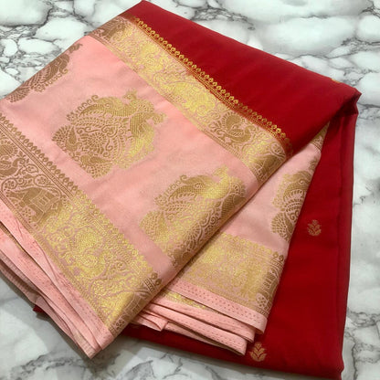 Red Peach Mysore Silk Saree For Women Wear All Occasion