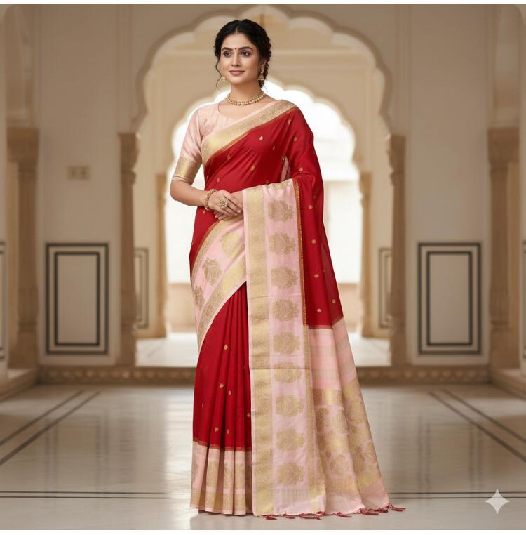 Red Peach Mysore Silk Saree For Women Wear All Occasion