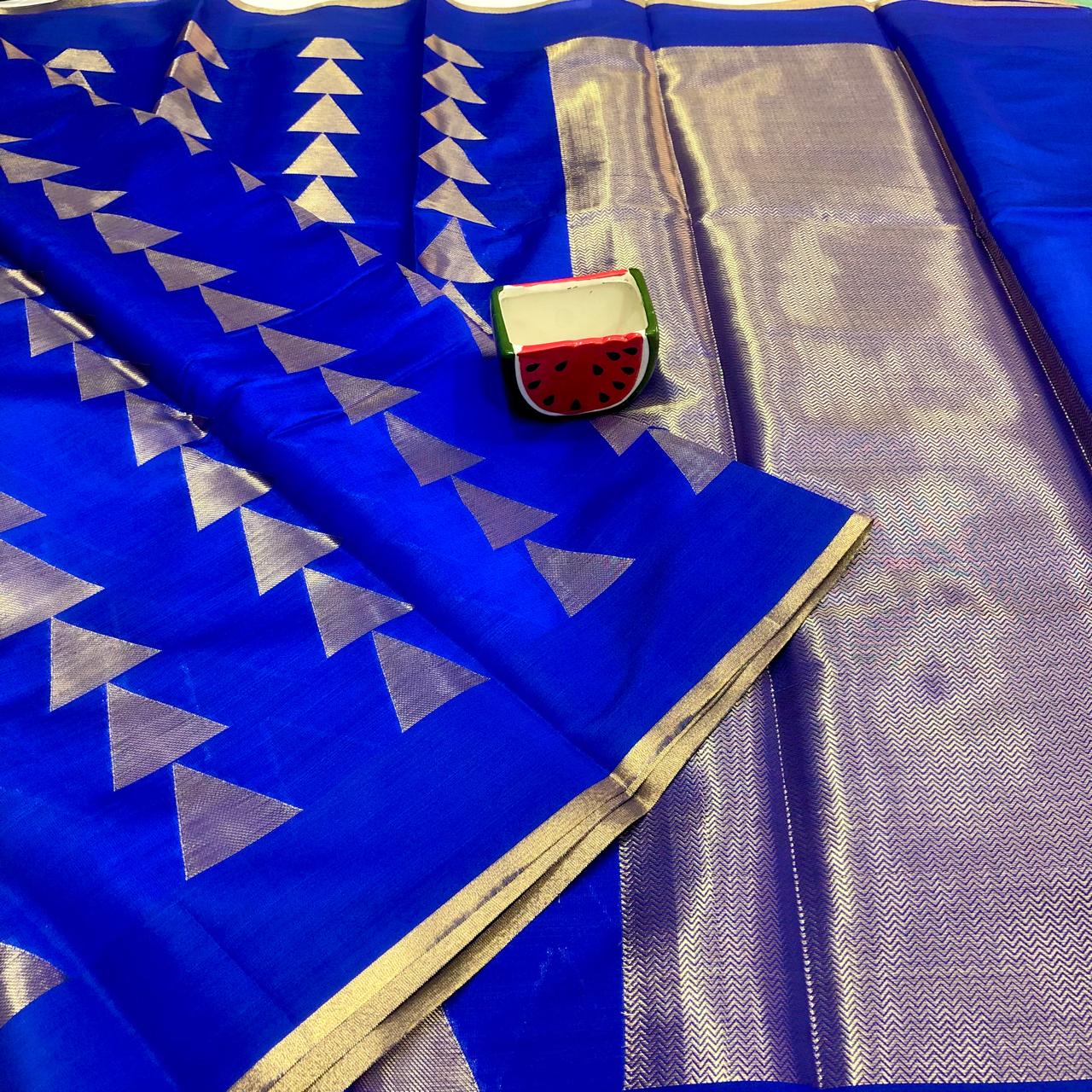 Royal Blue Banarasi Silk Royal Blue Saree With Blouse Piece For Women