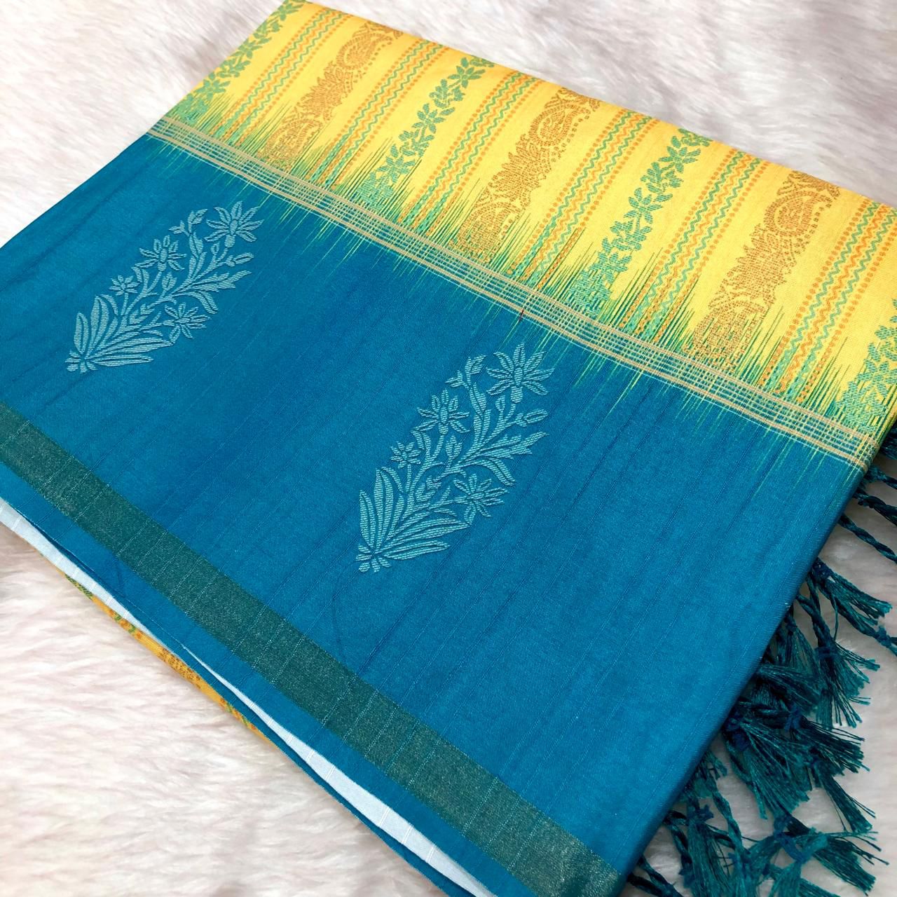 Lemon Yellow Jute Silk Yellow Saree With Blouse Piece For Women