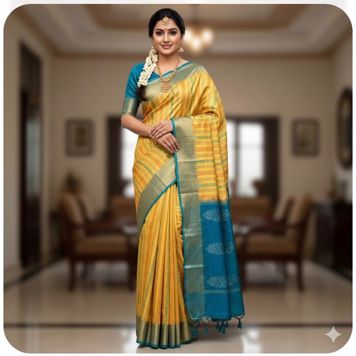 Lemon Yellow Jute Silk Yellow Saree With Blouse Piece For Women