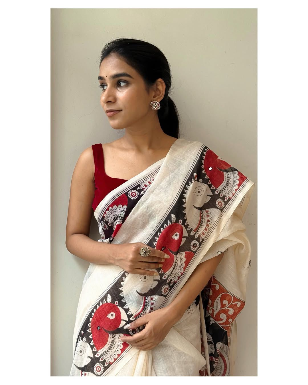 Off White Soft Khadi Linen Saree With Blouse For Women Wear All Occasion