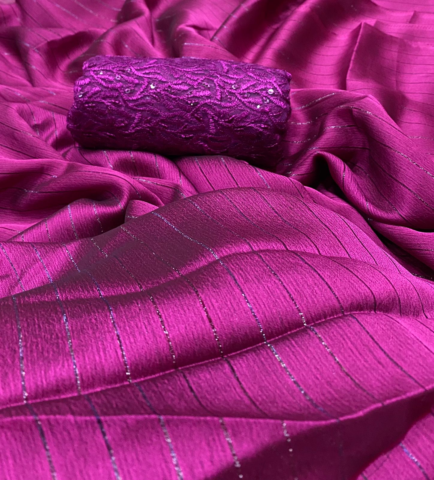 Wine Chiffon Designer Saree With Blouse Piece For Women