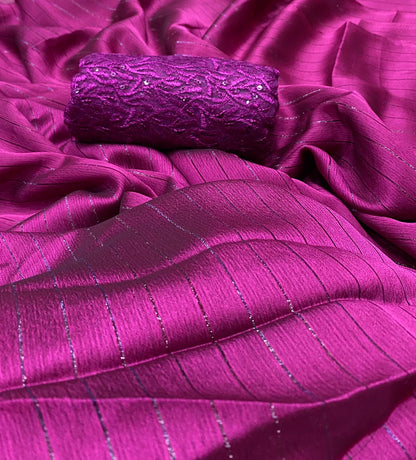 Wine Chiffon Designer Saree With Blouse Piece For Women