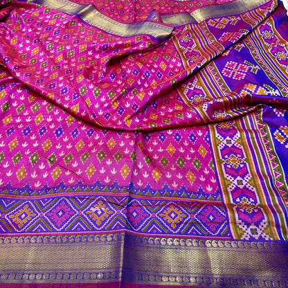 Pink Patola Silk Saree With Blouse Piece For Women