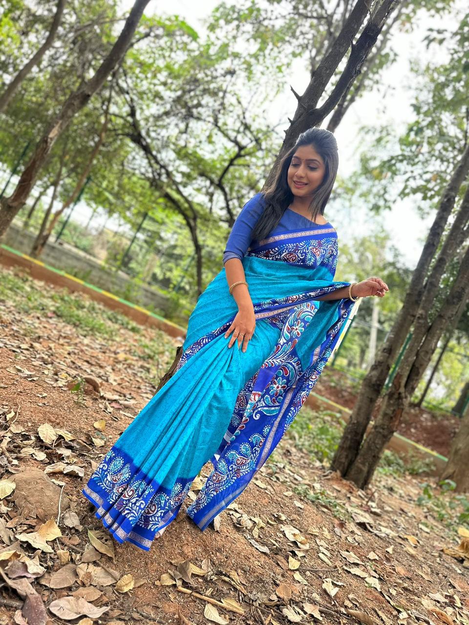 Blue Batik Saree Saree With Blouse Piece For Women