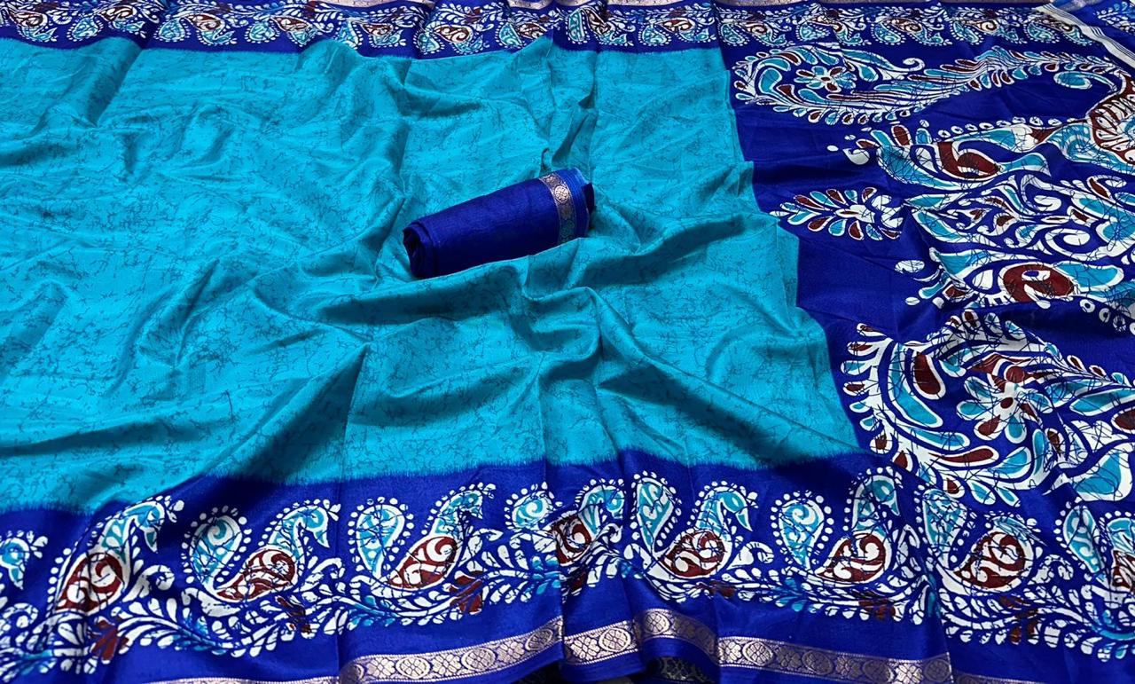 Blue Batik Saree Saree With Blouse Piece For Women