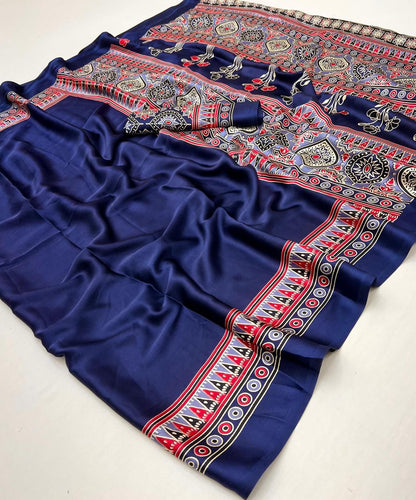 Teal Blue Japan Crape Teal Blue Saree With Blouse Piece For Women