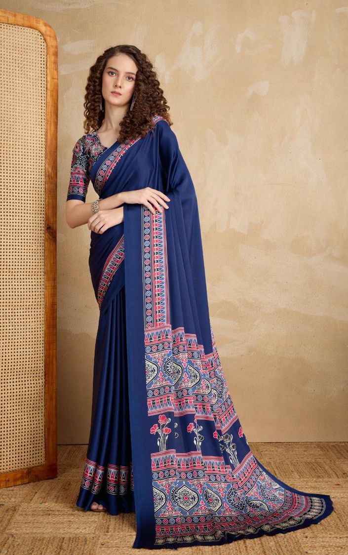 Teal Blue Japan Crape Teal Blue Saree With Blouse Piece For Women