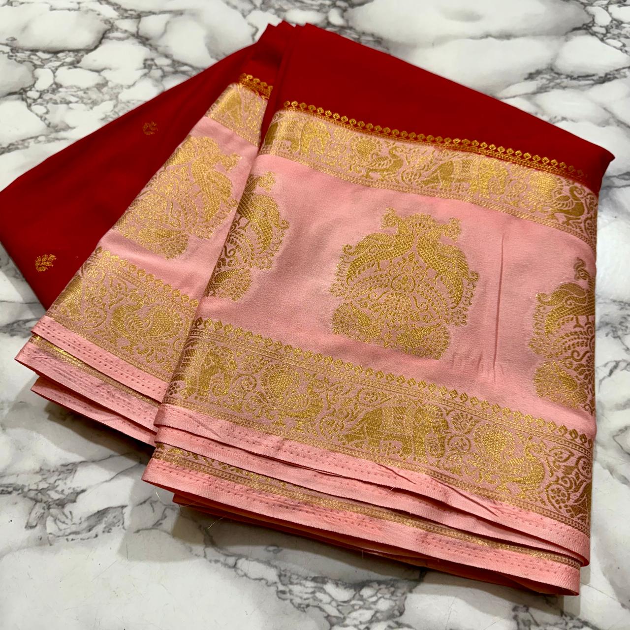 Mandara Mysore silk saree with buttis all over saree , rich border , contrast chit pallu n blouse
