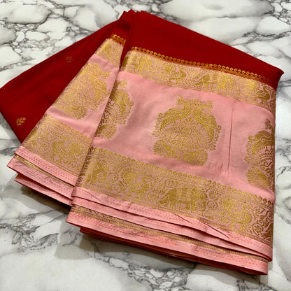 Mandara Mysore silk saree with buttis all over saree , rich border , contrast chit pallu n blouse