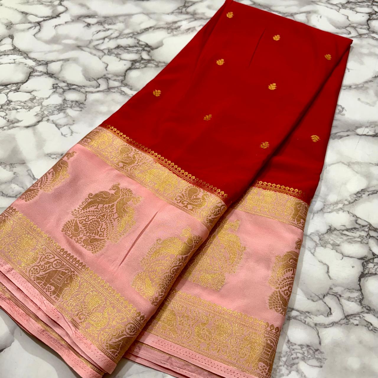 Mandara Mysore silk saree with buttis all over saree , rich border , contrast chit pallu n blouse