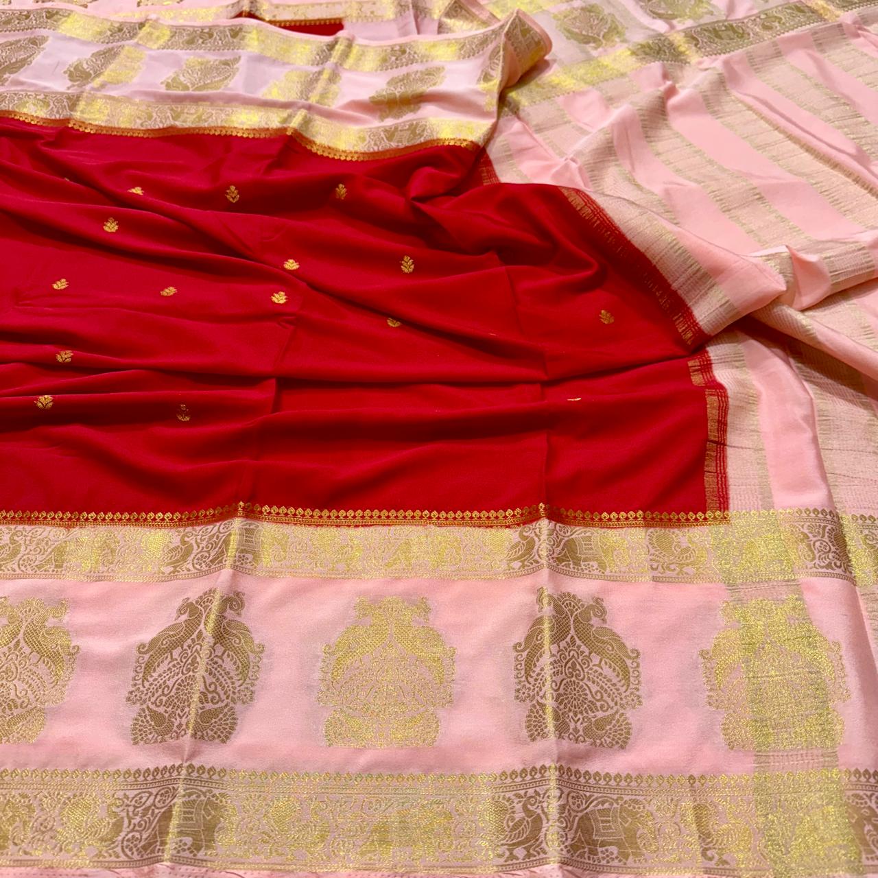 Mandara Mysore silk saree with buttis all over saree , rich border , contrast chit pallu n blouse