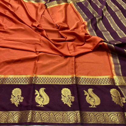Unique boutique collections with Premium Mysore silks crape chit pallu n contrast blouse