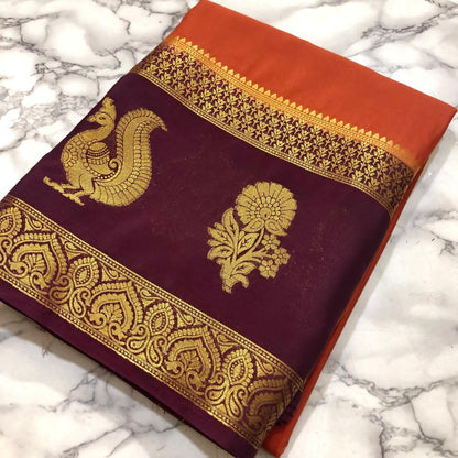 Unique boutique collections with Premium Mysore silks crape chit pallu n contrast blouse